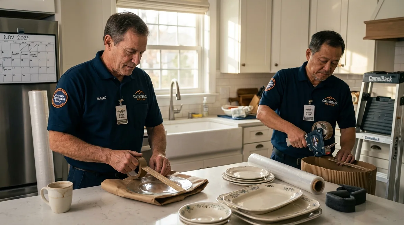 Professional crew packing kitchen dishware in Hiller, PA